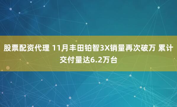 股票配资代理 11月丰田铂智3X销量再次破万 累计交付量达6.2万台